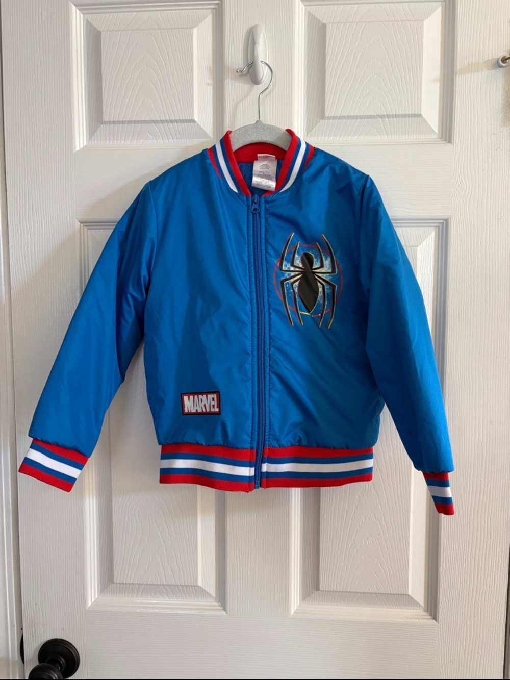 Marvel Blue Spider Logo Bomber Jacket with Red & White Trim
